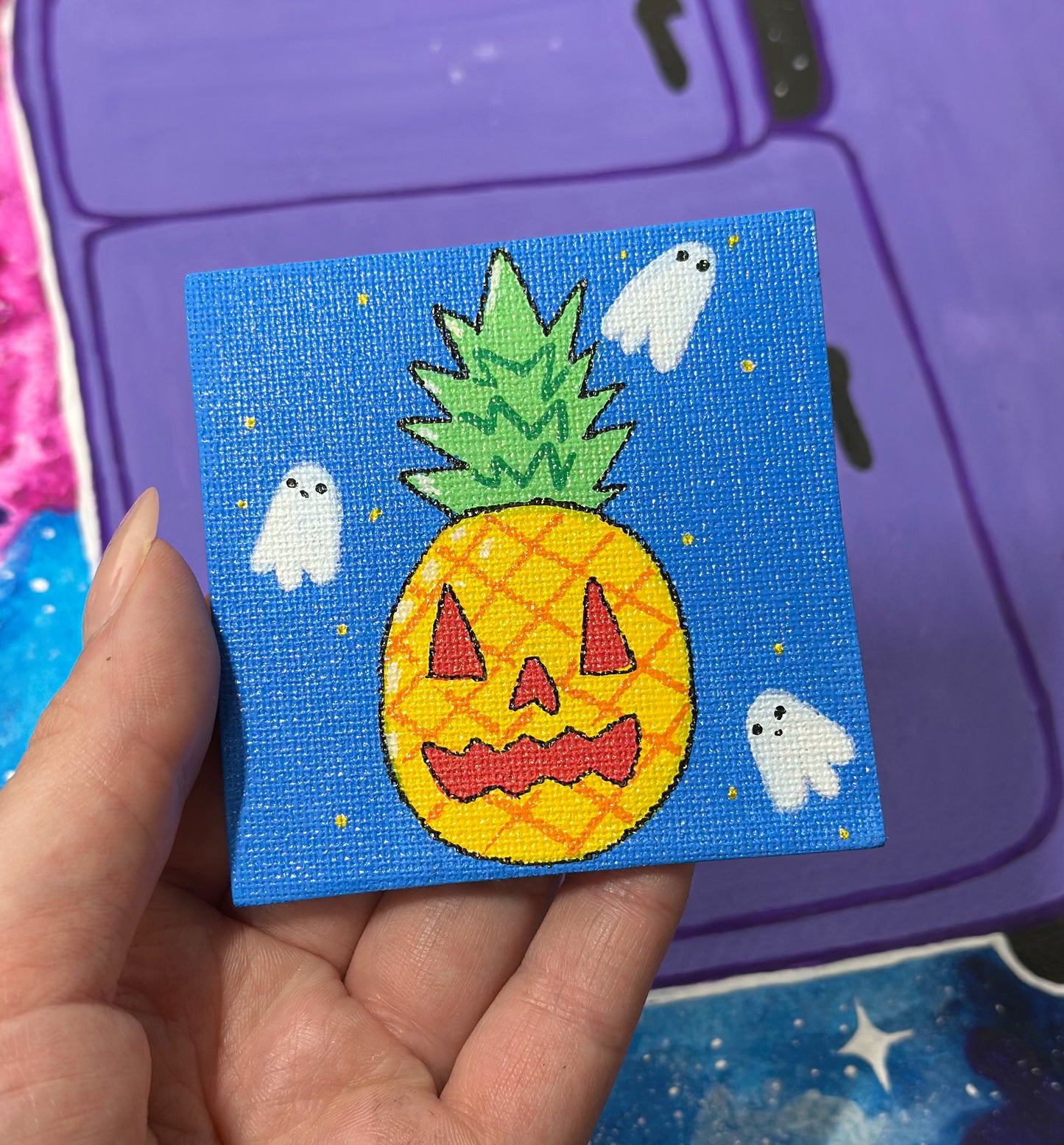 "Halloween-ananas" - Käsinmaalattu magneetti
