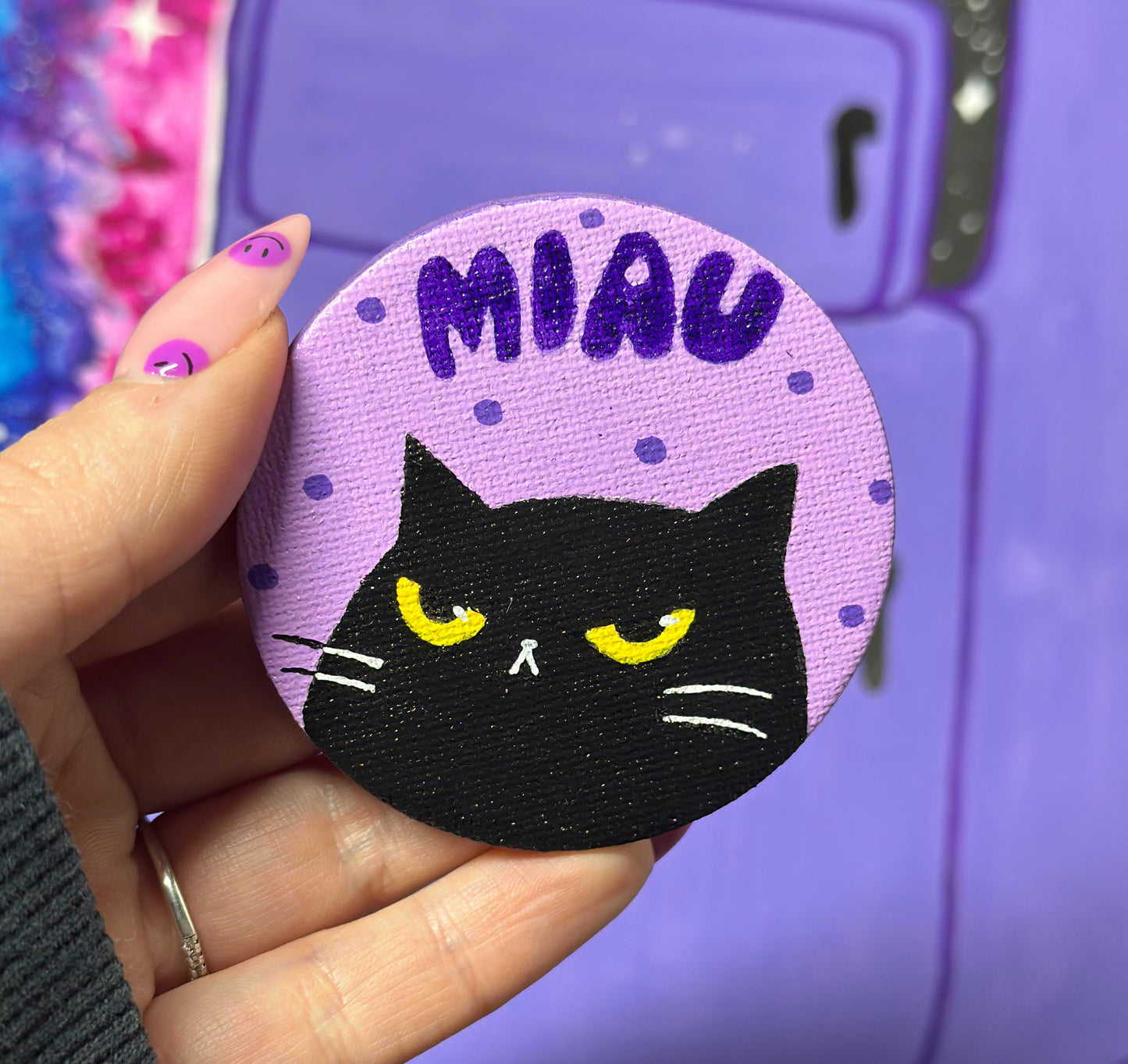 "Miau" - Käsinmaalattu magneetti