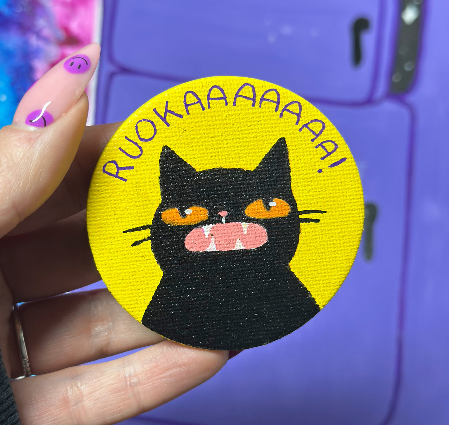"Ruokaaaaaaa!" - Käsinmaalattu magneetti
