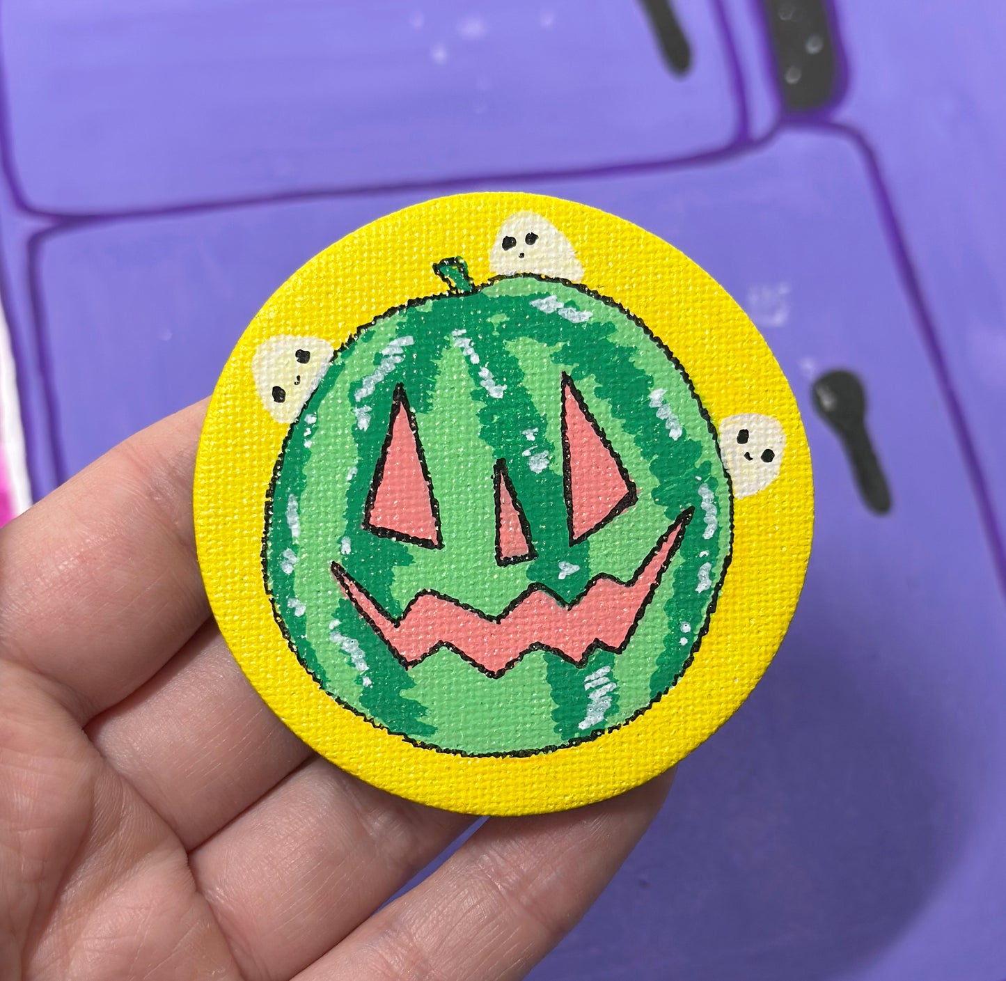 "Halloween-vesimeloni" - Käsinmaalattu magneetti